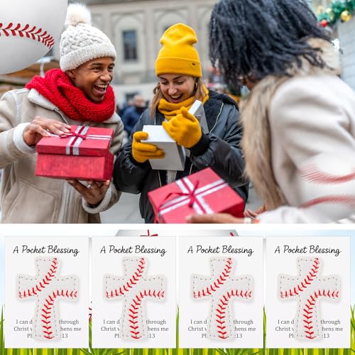 Hollowfly 12 Set Baseball A Pocket Blessing with Gift Cards and Organza Bags Cross Pockets Blessing Baseball Encouragement Gifts Christian Keepsake for Athletes Players Sports Lovers Team - style: Baseball Cross