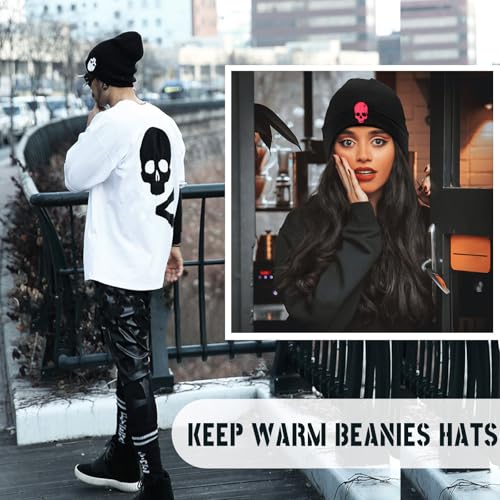 Beanies for Men & Women - Knit Beanie, Warm & Soft Beanie hat, Daily Knit Hat - color: Red Skull