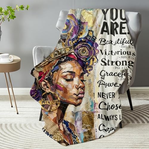 African American Black Girl Women Blanket - Christian Birthday Gifts Blanket- Inspirational Flannel Religious Spiritual Throw Blanket Home Decor 50x60inch - color: Hrmt1