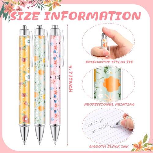 Dispowreath 12 Pcs Flower Ballpoint Pens Christmas Floral 1.0mm Black - style: Flower