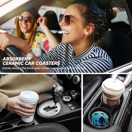 Moon Bigfoot Alien Car Cup Holder Coasters 2 Pack 2.63" for Women - color: Blue