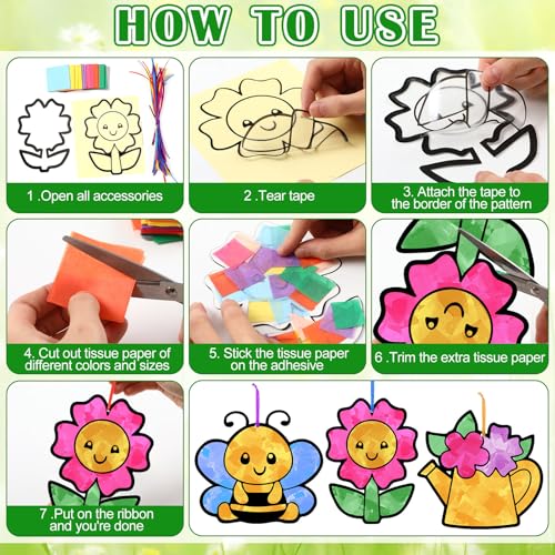 Motipuns 32 Pcs Spring Suncatcher Craft Kit, DIY Glass Effect Ornaments - style: Spring