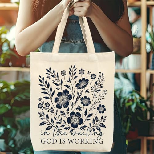 Christian Gifts for Women, Canvas Tote Bag, Faith Gifts for Women Girl Sister Inspirational Religious Gift Birthday - color: Navy Floral Christian 757