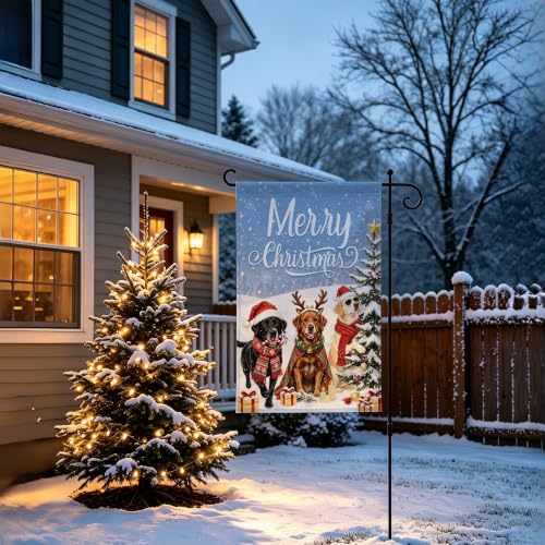 Merry Christmas Dog Garden Flag Double Sided Outdoor Decor 12x18 Inch - color: White Dogs