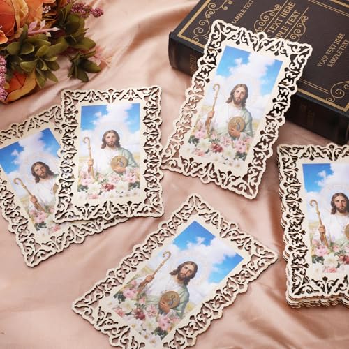 12 Pcs Catholic Saint Jude Wooden Picture Frames with Gift Bags, Baptism Favors for Christening Memorial, Catholic Gifts, First Communion (Rectangle)