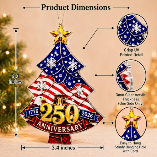 America 250 Christmas Tree Ornament 2026 Celebrating 250 Years of American History with Patriotic Eagle and USA Flag Design, Commemorative Holiday Decoration for Home, Tree and Festive Gifting - color: 250 Christmas Tree Ornament 2