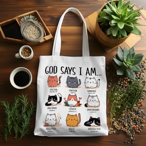 VICBOU Bible Verse Canvas Tote Bag, Inspirational Religious Christian Gifts for Women Men Canvas Tote Reusable Grocery Bags - color: Godsays07