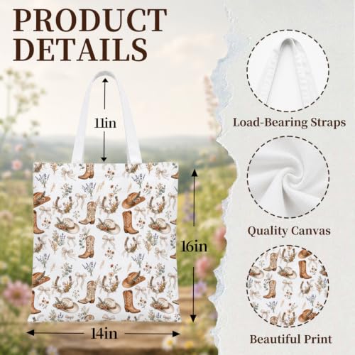 Western Cowgirl Canvas Tote Bag Cowgirl Gifts - color: Western Cowboy Theme 1