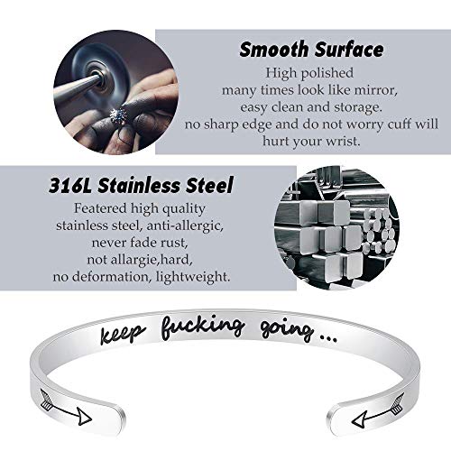 Fesciory Inspirational Bracelets for Women, Stainless Steel Cuff Bangle - color: Silver-15