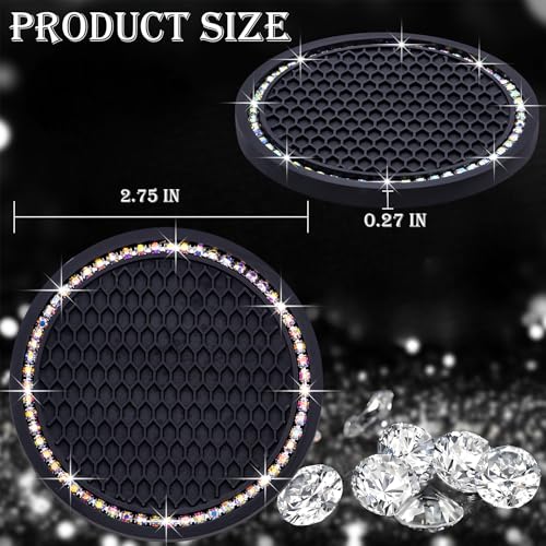 4PCS Bling Cup Holder Coaster, 2.75 Inch Auto Car Cup Holder Insert Coasters, Soft Silicone Anti-Slip Shockproof, Universal Vehicle Interior Accessories for Women Girls (Black & Colorful) - color: Black & Colorful, size: 4 pcs