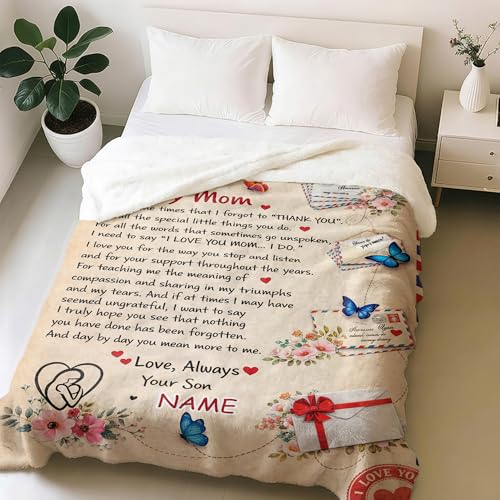 Personalized Letter Blanket to Mom, Custom Name Message Flannel Gift - color: Design29