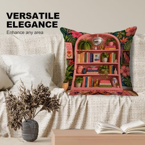 Maximalist Pink Bookish Book Tropical Pillow Cover 18x18 Double-Sided - color: Bookish