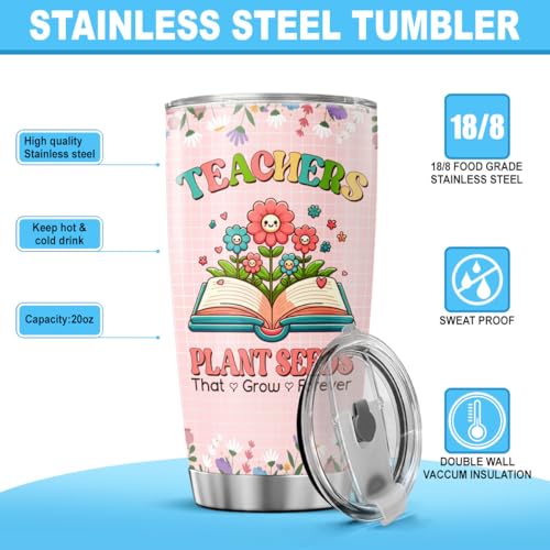 Teacher Appreciation Tumbler for Women with Floral Book Design, 20oz Stainless Steel Cup, Thoughtful Gift for End of Year, Back to School, Christmas, Graduation - color: Teacher Life K0