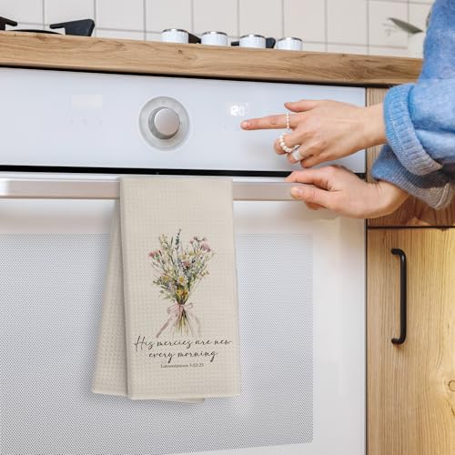 Vintage Floral Christian Kitchen Towels, His Mercies are New Every Morning Bible Verse Hand Dish Towels Decor, Christian Gifts for Women Tea Towel for Kitchen Bathroom Decorative, 16x24 Inch - color: Morning