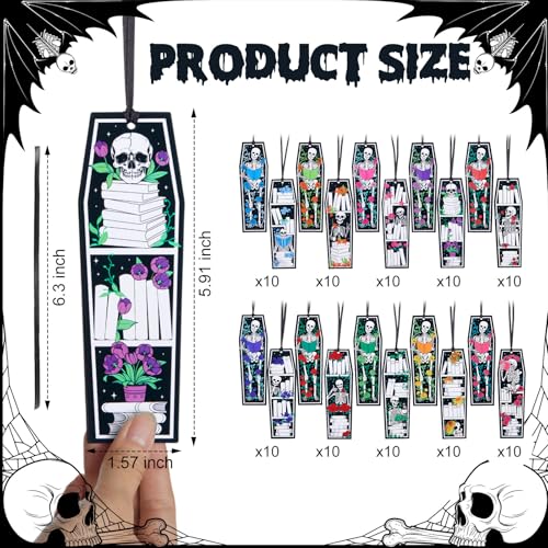 Taobary 100 Pcs Halloween Bookmarks Bulk, Gothic Coffin Skeleton Designs - style: Halloween