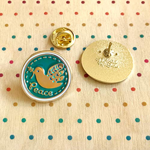 Peace Dove Enamel Pin – Blue & Gold Metal Lapel Pin with Olive Branch Dove and “Peace” Text – Symbolic Accessory for Jacket, Hat, Bag – Anti-War Gift or Peace Offering – Small Business USA