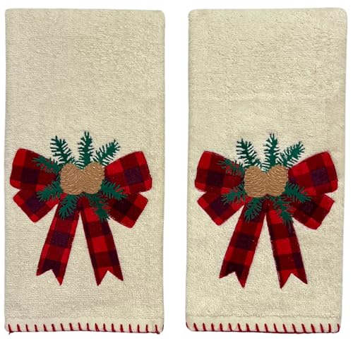 Christmas White Guest Hand Bathroom Towels, Winter Farmhouse Bow, 16x26" - color: Holiday Bow