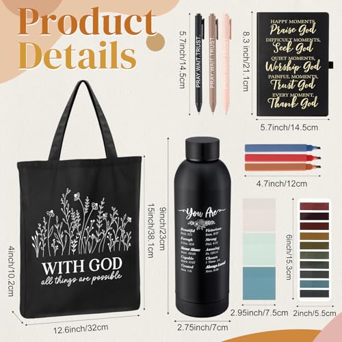Sayglossy 11 Pcs Christian Gifts Set, Tumbler Notebook Bag Pens, Black - color: Black