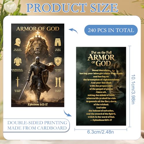 Gospel Tract Card Plan of Salvation 240 Pcs Armor of God Cards Pocket Holy Postcards Christian Scripture Knight Gospel Tracts Bookmark Gifts for Women Men Party Sunday School Church - color: Armor of God