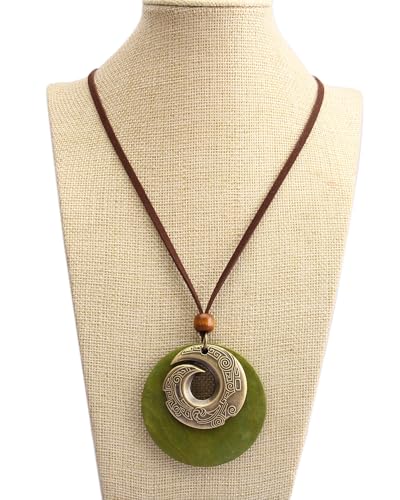 Leather Necklace for Women Long Boho Pendant Hippie Choker Necklace Bohemian Layered Leather Rope Wooden Jewelry Gifts - style: Wood Pendant Necklace