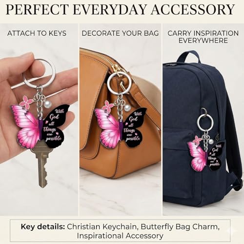 Christian Butterfly Keychain for Women Inspirational Faith Keyring with Gift Box Religious Gifts for Mom Daughter - style: Style2