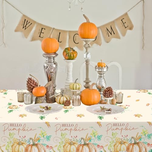 3Pcs Fall Pumpkin Tablecloths, Disposable Thanksgiving Party Table Cover - color: Watercolor Pumpkin
