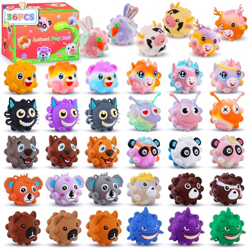 KissFree 36 PACK Animal Pop Balls Party Favors for Kids, 3D Pop Fidget Balls Toys Bulk, Gifts for Boys & Girls, Goodie Bag Stuffers, Pinata Stuffers, Treasure Box Toys, Prizes for Kids - style: 36PCS Animal Pop Ball