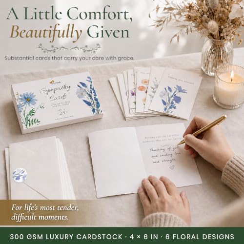 24 Box of Sympathy Cards with Envelopes - 4×6", 300 GSM - color: Floral