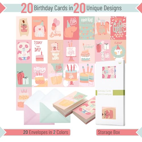 Mr. Pen- Happy Birthday Cards with Envelopes, 20 Pack, 4" x 6" - color: Light coral, size: 20 Pack
