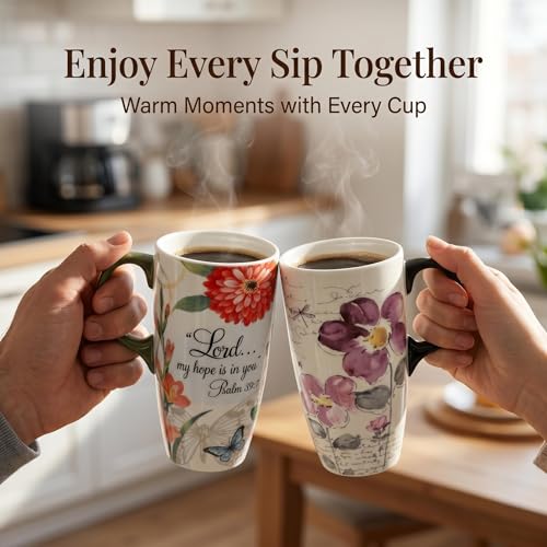 Topadorn 17oz Ceramic Travel Mugs Set of 2, Floral Coffee Mugs with Lids - color: Butterfly&flower