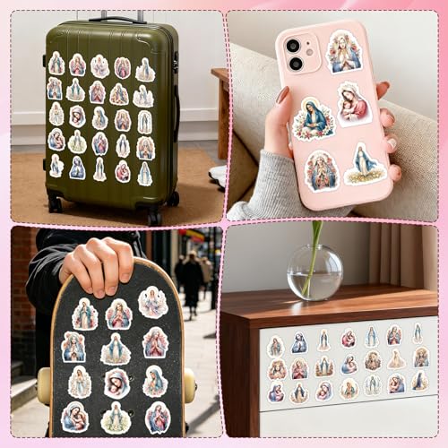 Virgin Mary Stickers for Adults - 50 Pcs Catholic Water Bottle Stickers, Blessed Mother Waterproof Scrapbook Sticker, Vinyl Decals for Luggage Laptop Journal - style: Catholic