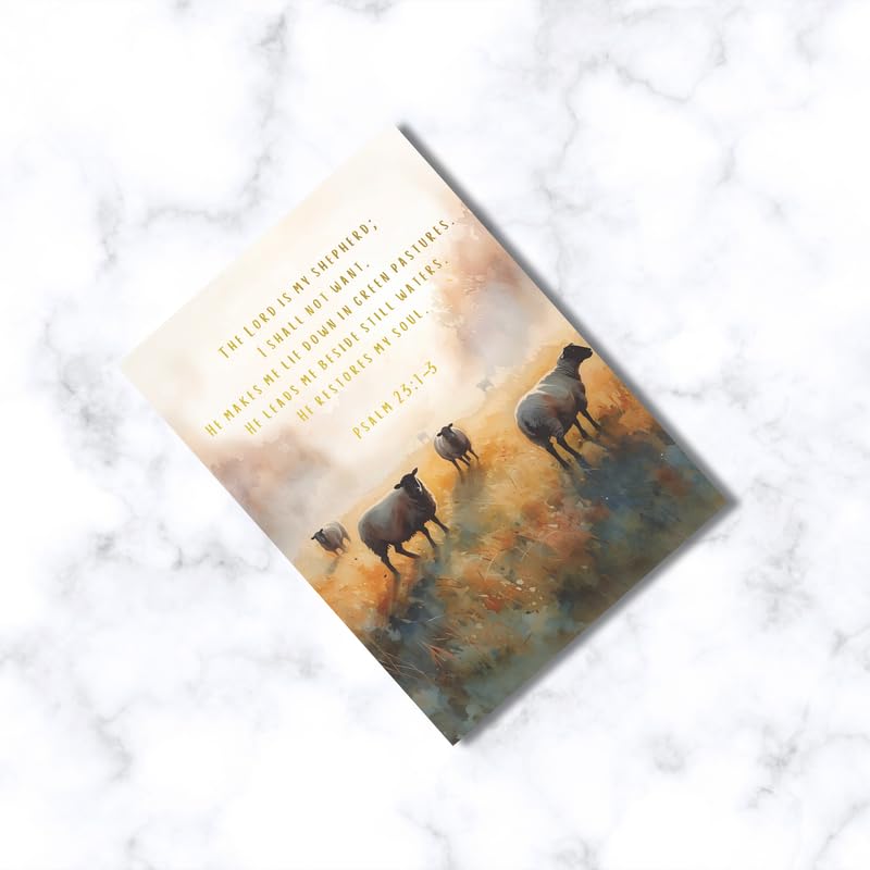 Inspiring Motivational Bible Verse Greeting Cards For Birthday, Retirement, Graduation, Sympathy, Strength, Mourning, Bereavement, Wedding Anniversary and Just Because For Christian Men and Women | Traditional Black and White Design (Sheep Watercolour Psa
