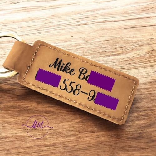 Custom Text Leather Keychain, Bronze Key Ring and Clip