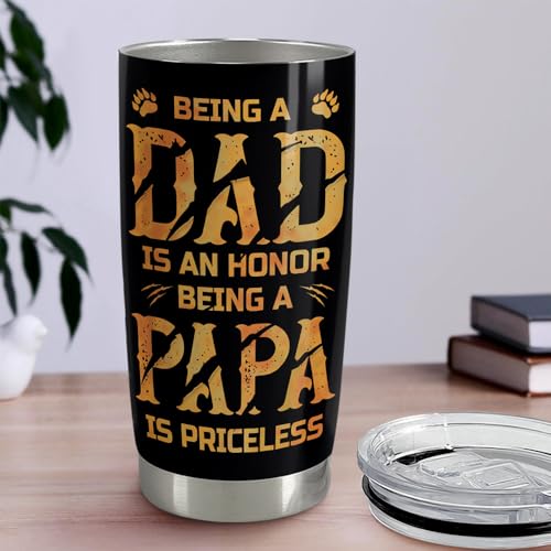 SANDJEST Dad Tumbler 20oz Stainless Steel Cup Papa Bear Insulated Travel Mug Dad Gifts from Daughter Son Gift for Dads Papa Father on Birthday Christmas Fathers Day - color: Dad