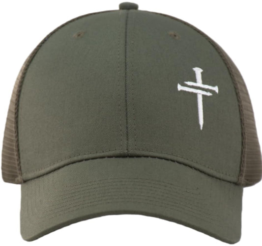 TSSGBL Christian Jesus Cross Hat- OSFM & XXL Big Head Fit, 3 Nails Faith Adjustable Mesh Trucker Cap, Ideal Gifts - color: Amry Green, size: XX-Large