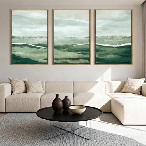 ANHUIB Large Green Abstract Framed Wall Art Set of 3 Sage Green Landscape Canvas Wall Decor 24x36 InchBeige Neutral Watercolor Lake Textured Illustrations Painting for Living Room Bedroom Dining Room - color: Green Neutral, size: 36"L x 24"W