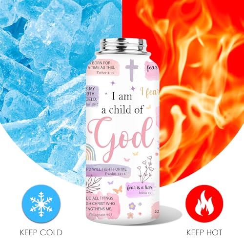Christian Gifts for Women - I Am A Child of God Gifts Baptism Tumbler - Inspirational Religious Birthday Presents for Women - Catholic Spiritual Faith Bible Verse Presents Bottle for Girl 32oz - color: Christian-Purple/I AM A Child Of God