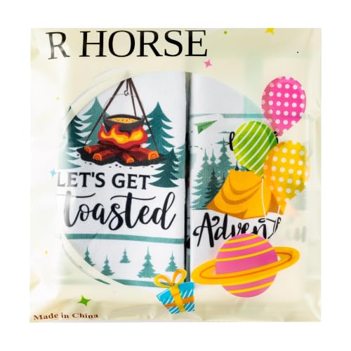 R HORSE 5 Pack Funny Camping Kitchen Dish Towels - color: Camping