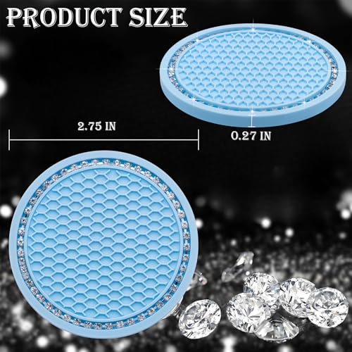 4PCS Bling Cup Holder Coaster, 2.75 Inch Auto Car Cup Holder Insert Coasters, Soft Silicone Anti-Slip Shockproof, Universal Vehicle Interior Accessories for Women Girls (Light Blue & White) - color: Light Blue & White, size: 4 pcs