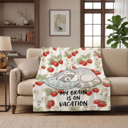 Funny Raccoon Throw Blanket – "My Brain is on Vacation" Raccoon Gifts - color: Tk020, size: 60"x50"