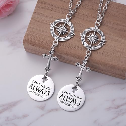 2 Pack Cross Car Charms, 'I Am with You Always' Matthew 28:20, Guardian Angel Rear View Mirror Decor, Religious Gift for Women Men, Christian Faith Based Car Accessory
