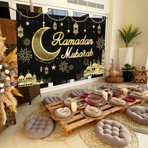 Large Ramadan Banner Decorations Outdoor 72x44 Inch,Eid Ramadan Mubarak Kareem Ramadan Photography Banner for Muslim Indoor Home House Decor Party Supplies,Yard Sign Photography Background Black Gold - color: Black Ramadan