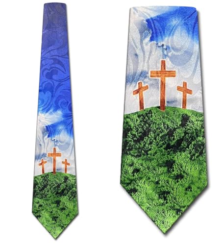 Cross Ties Mens Religious Necktie for Men Three Crosses Tie Faith Neckties