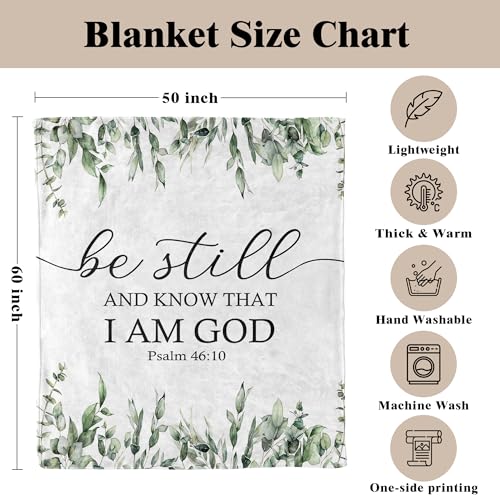 Christian Bible Verse Blanket, Christian Gifts for Women Men, Be Still and Know That I Am God Religious Scripture Throw Blankets for Bedroom Living Room Couch Sofa, 50x60 Inches - color: Green Leaf