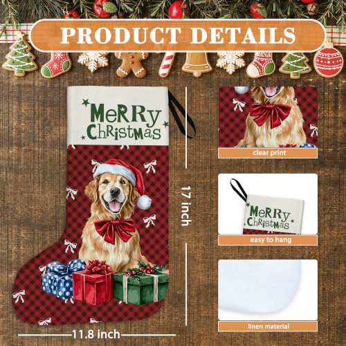 Golden Retriever Red Buffalo Plaid Christmas Stockings 16 Inch - color: Christmas09