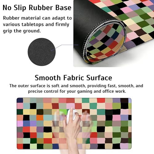 Large Gaming Mouse Pad Colored Squares Desk Mat,Non-Slip Rubber Base Stitched Edges,Extended Mousepad for PC,Laptop,Office,Home Decor(31.5 x 11.8 Inch) - color: Colored Squares, size: 31.5L x 11.8W inches