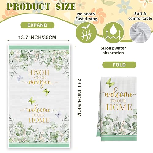 Gold Foil Greenery Kitchen Towels, Eucalyptus Leaves Dish Towel for Kitchen Bathroom, Sage Green Decorative Hand Towels, Welcome to Our Home Fast Drying Tea Towel, Spring Gifts Home Decor-S04 - color: Gold Foil Greenery