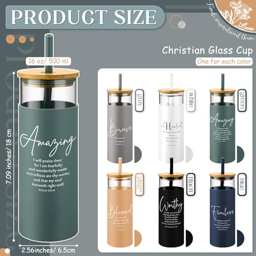 Jingmore 6 Pcs 16oz Glass Cups with Straw and Lid Bulk, Bible - style: Bible