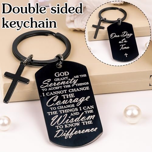 Serenity Prayer Gifts for Women Men - 1 Year Sober Bible Verse Keychain, Inspirational Sobriety Christian AA Recovery Gift - color: Black Serenity Prayer Gifts
