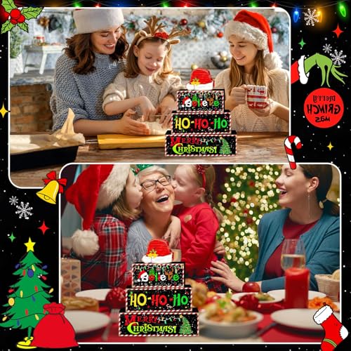 Britimes Tiered Tray Decor Set, 4 Pack, Wooden Table Sign, Christmas Santa - style: Santa Hat Decor